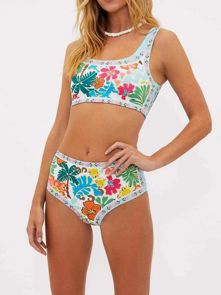 Kobiece Tropikalne Kwiatowe Bikini z Wysokim Stanem