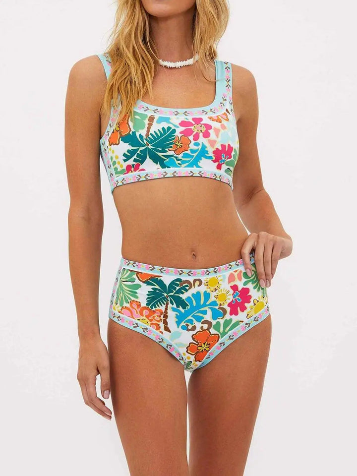 Kobiece Tropikalne Kwiatowe Bikini z Wysokim Stanem