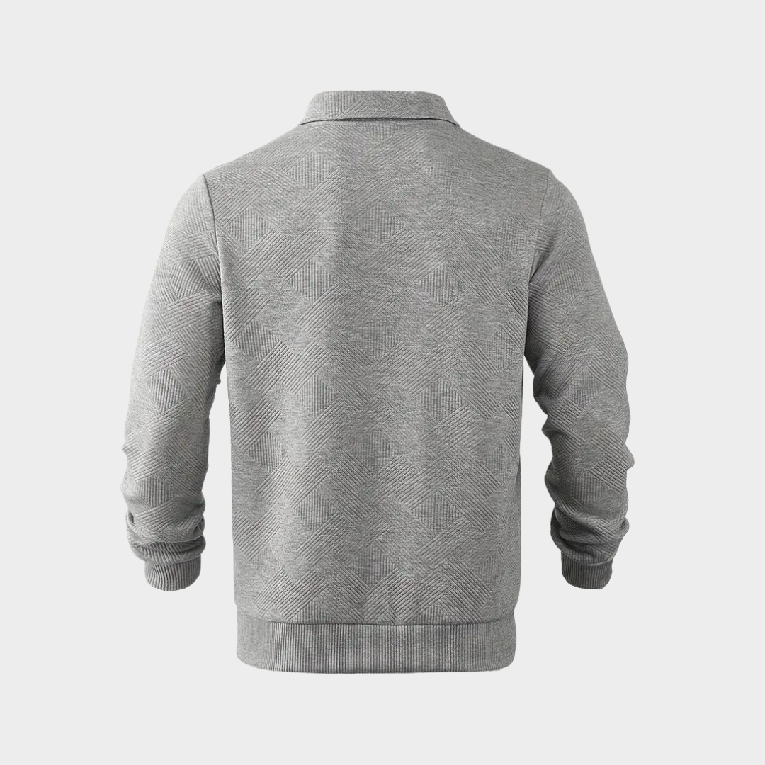 Męska teksturowana bluza z półzamkiem – elegancki styl polo na chłodniejsze dni
