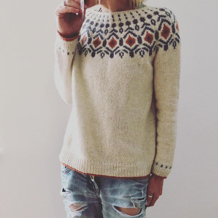 Damski sweter z wzorem – Stylowy, ciepły, wygodny, elegancki, miękki, codzienny sweter na jesień