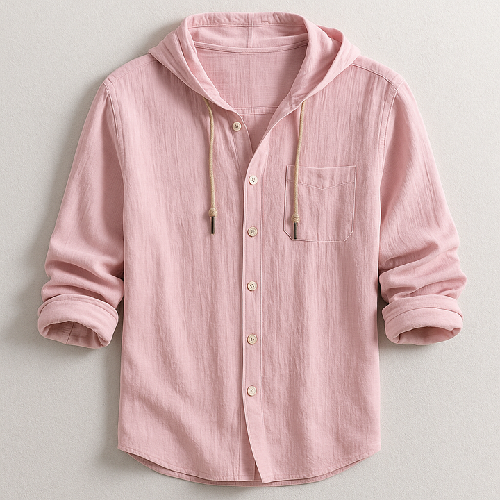 Męska Koszula z Kapturem na Guziki, Luźna, Lekka, Casual Overshirt