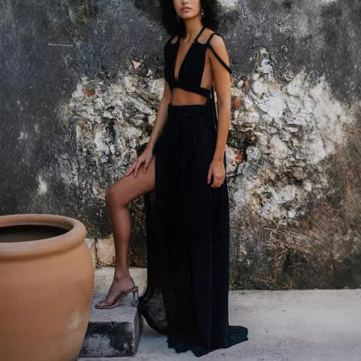 Elegancka spódnica maxi z rozcięciem dla kobiet, zestaw dwóch części