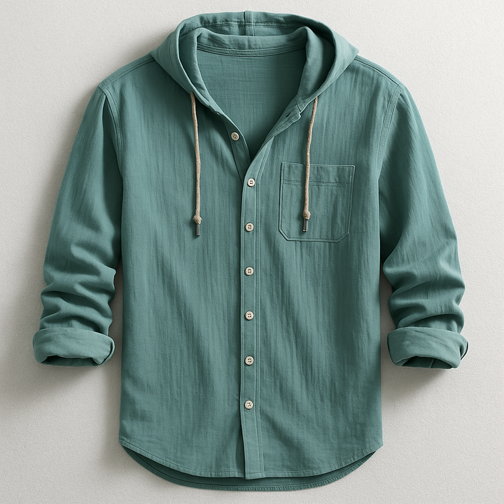 Męska Koszula z Kapturem na Guziki, Luźna, Lekka, Casual Overshirt