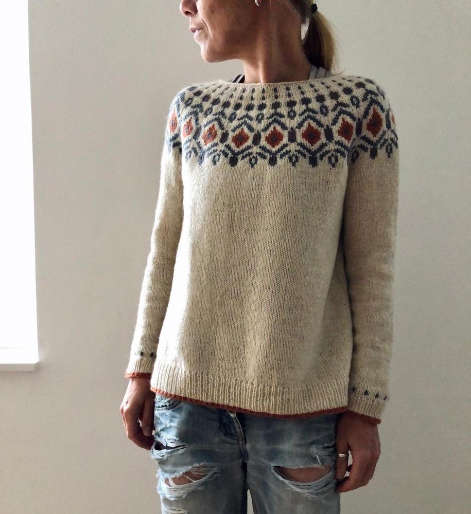 Damski sweter z wzorem – Stylowy, ciepły, wygodny, elegancki, miękki, codzienny sweter na jesień
