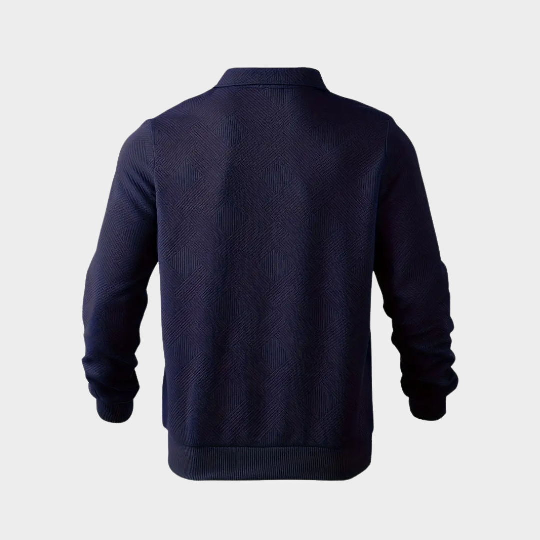 Męska teksturowana bluza z półzamkiem – elegancki styl polo na chłodniejsze dni