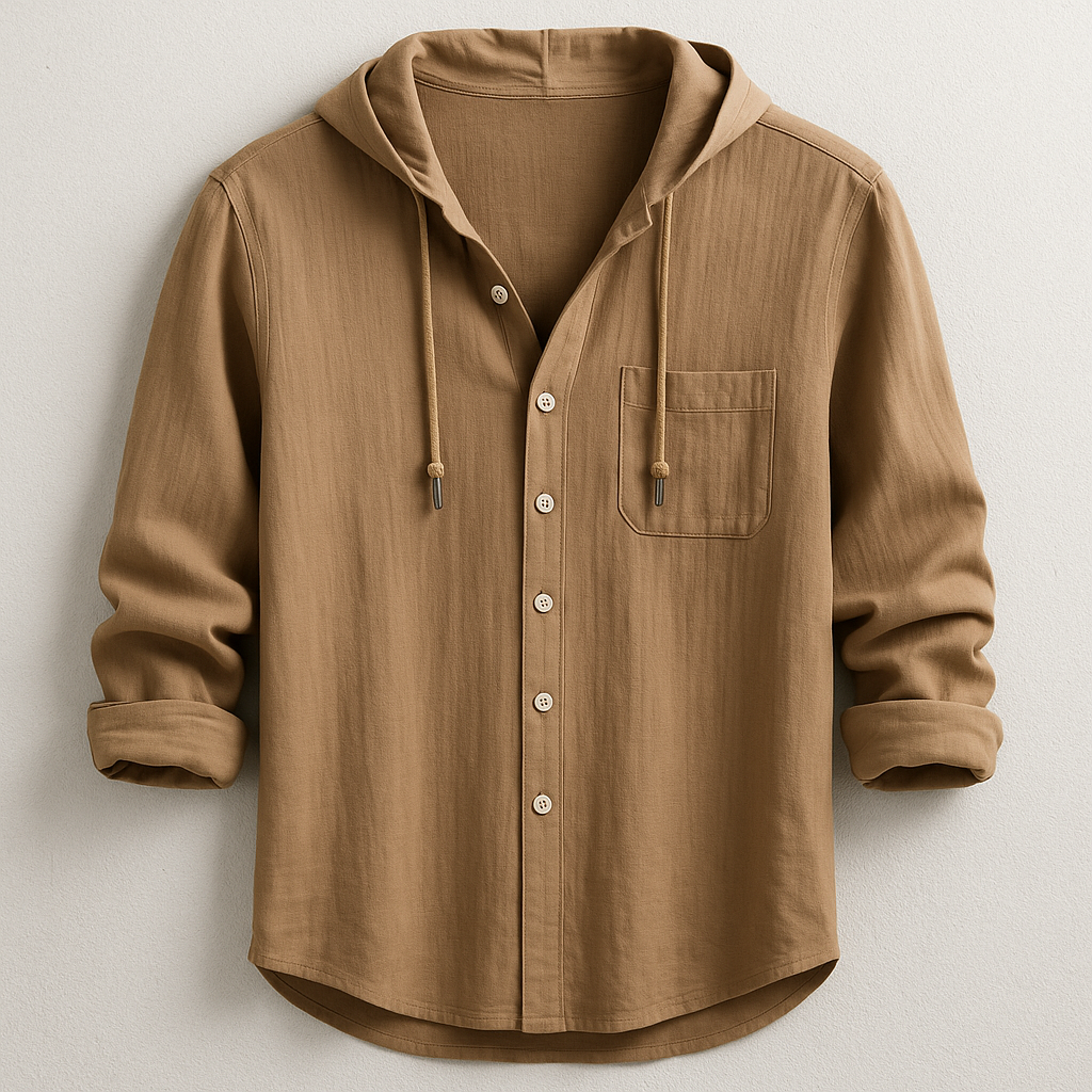 Męska Koszula z Kapturem na Guziki, Luźna, Lekka, Casual Overshirt