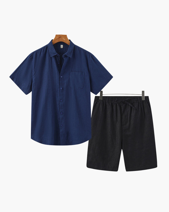 Męska lniana koszula i szorty - zestaw na luzie na lato