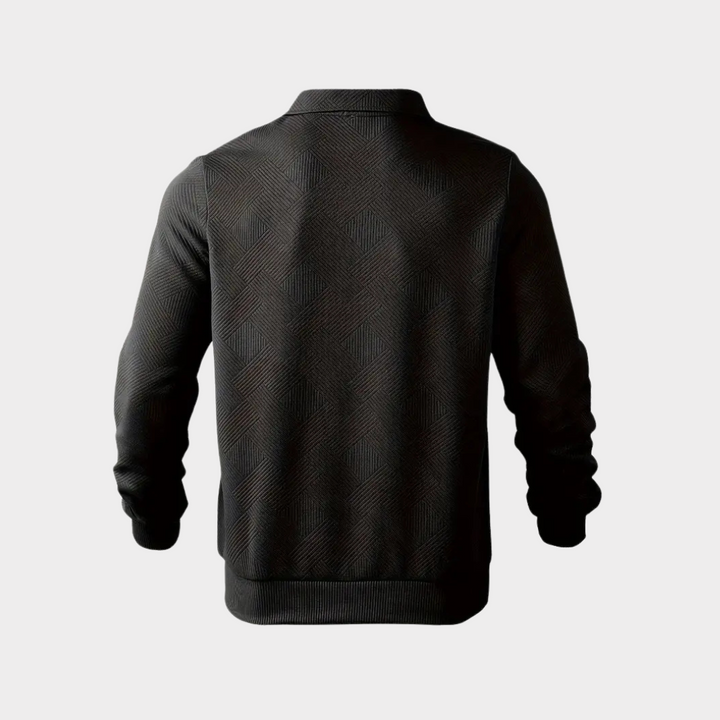 Męska teksturowana bluza z półzamkiem – elegancki styl polo na chłodniejsze dni