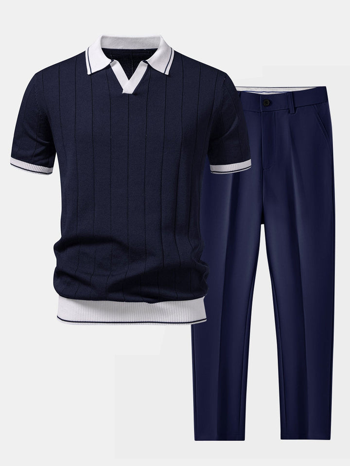 Męski zestaw polo z dzianiny i tapered trousers w stylu smart casual