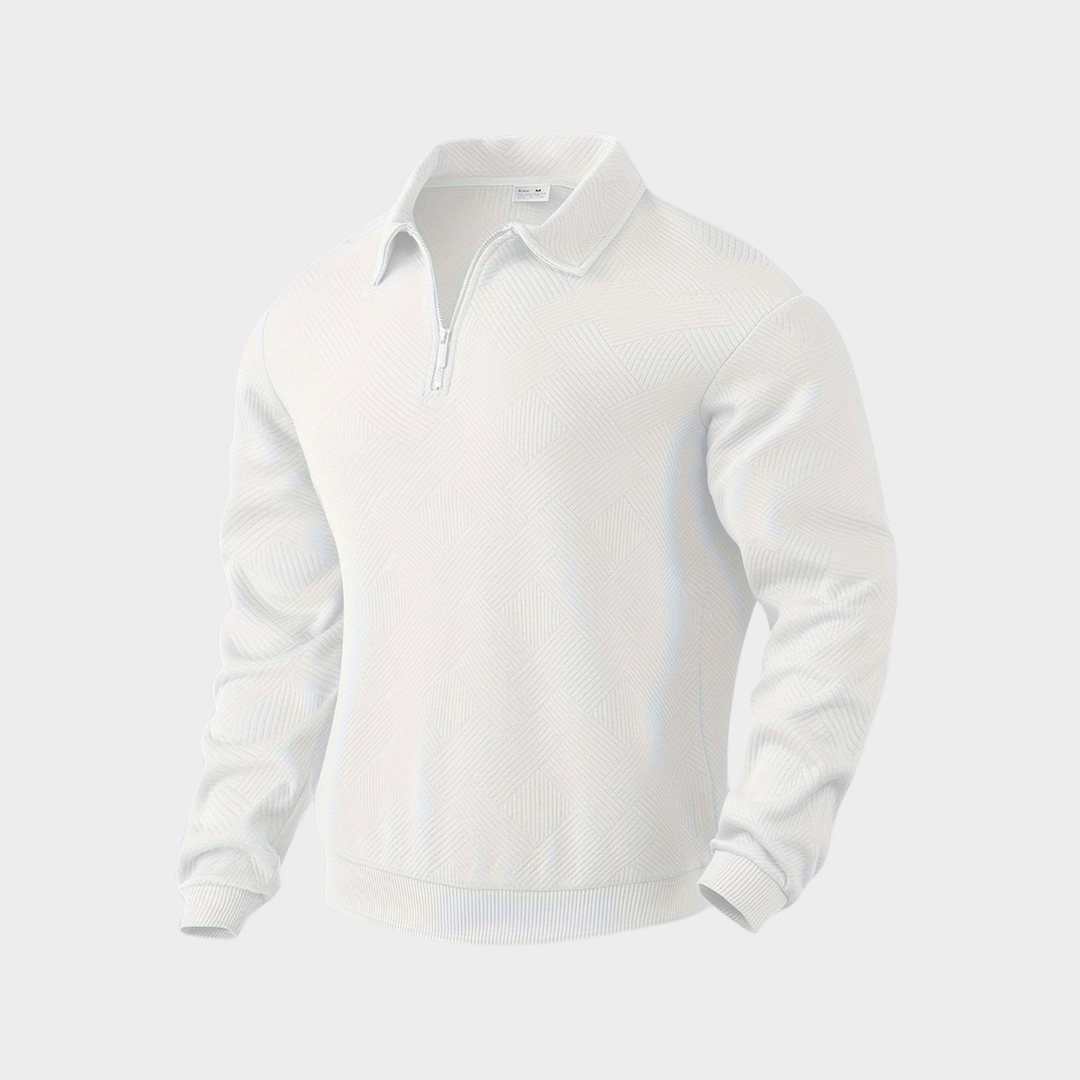 Męska teksturowana bluza z półzamkiem – elegancki styl polo na chłodniejsze dni