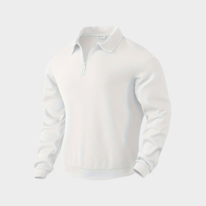 Męska teksturowana bluza z półzamkiem – elegancki styl polo na chłodniejsze dni