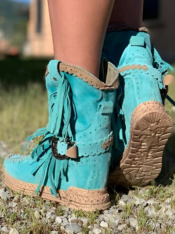 Kobiece Botki Boho na Kostkę – Frędzle w Stylu Westernowym na Co Dzień