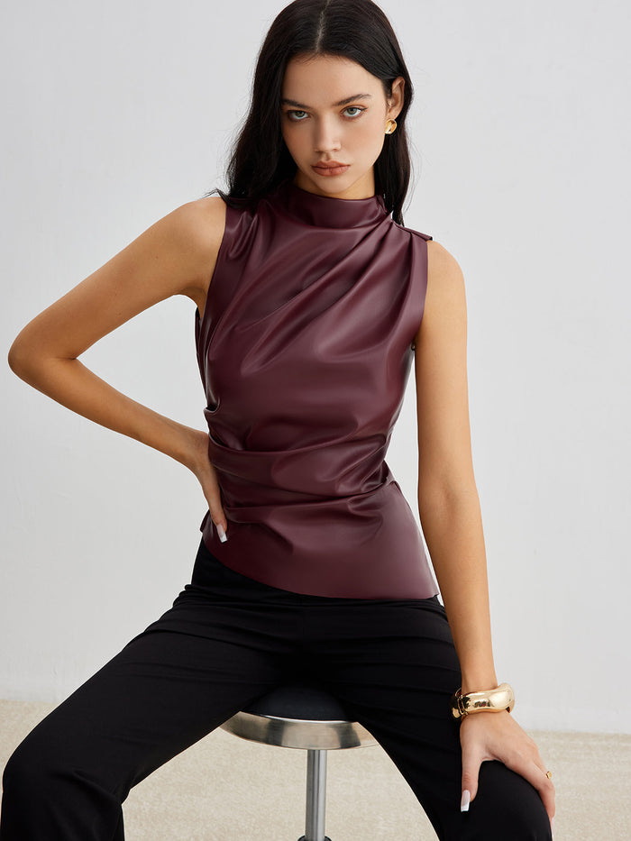 Damska Bluzka Bez Rękawów z Wysokim Kołnierzem – Dopasowany Minimalistyczny Styl na Letnie Wieczory