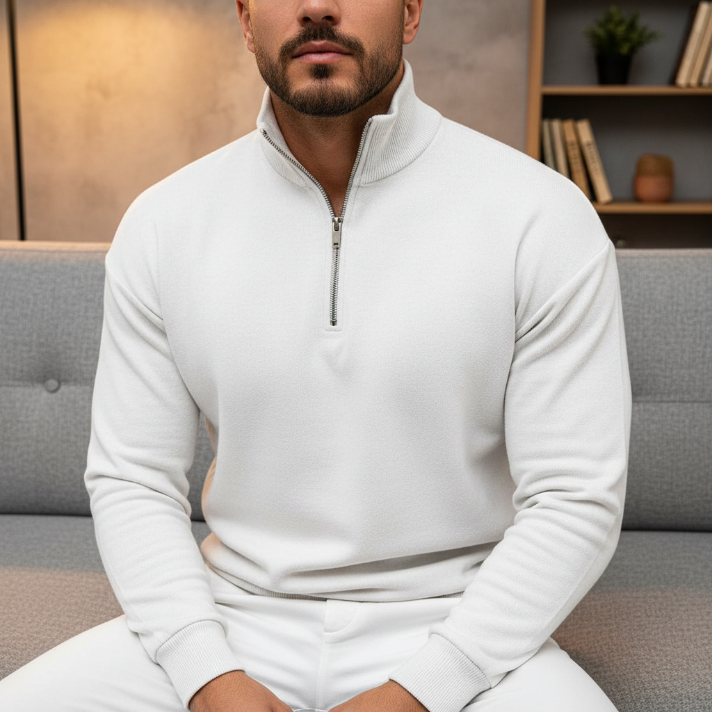 Męski minimalny sweter z krótkim zamkiem i stójką