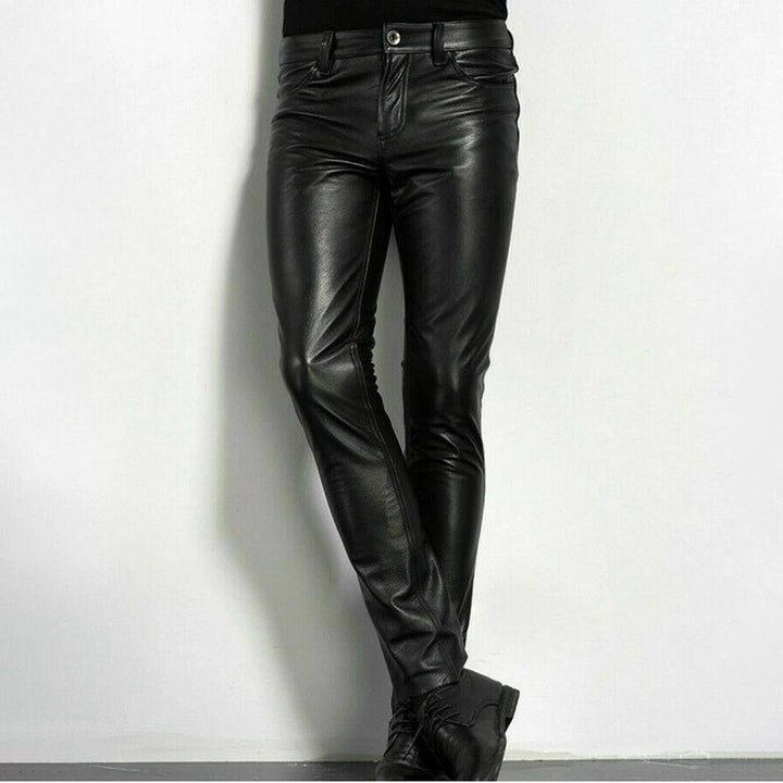 Męskie spodnie slim fit z sztucznej skóry w nowoczesnym stylu streetwear