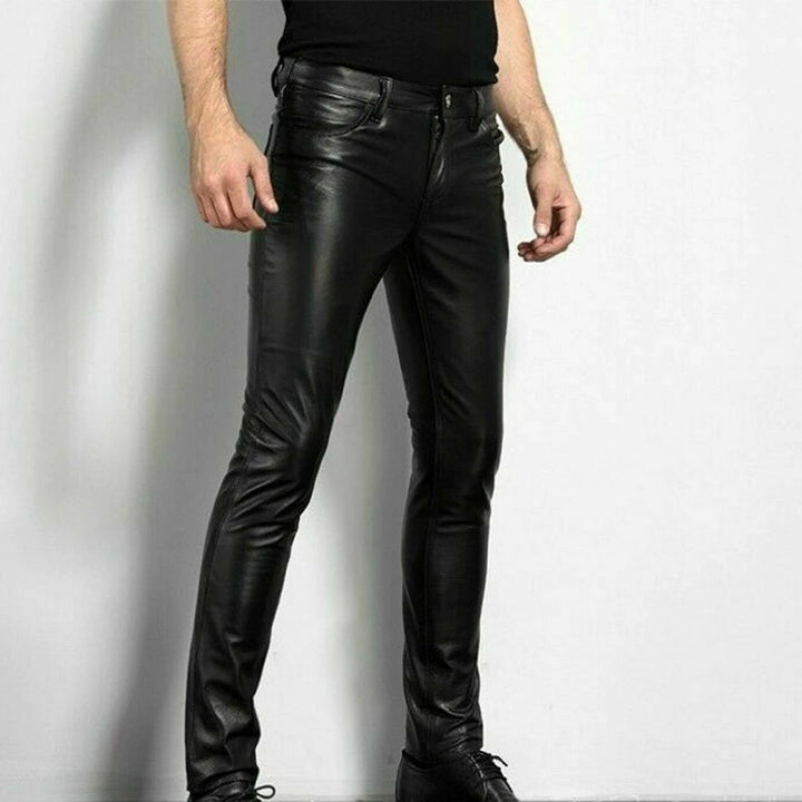 Męskie spodnie slim fit z sztucznej skóry w nowoczesnym stylu streetwear