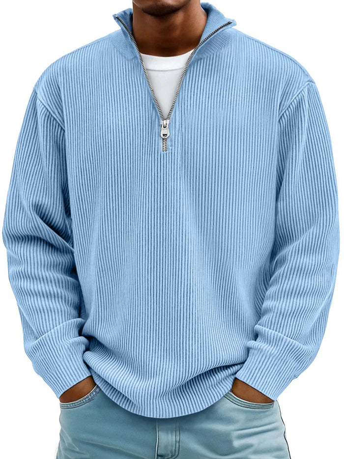 Męska Sweter z Pół-Zipem w Rybkę, Luźny, Oversized, Casual