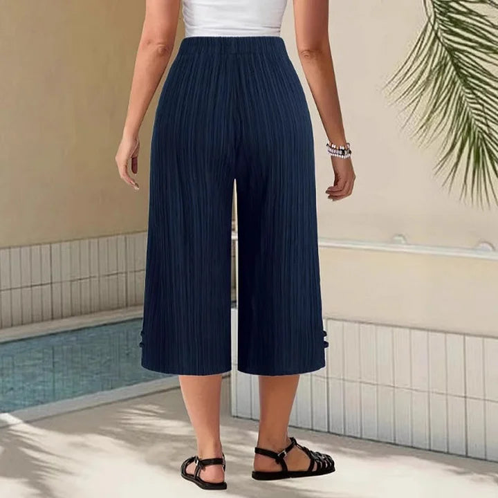 Damskie Spodnie Cropped z Plisami i Regulowanym Pasem