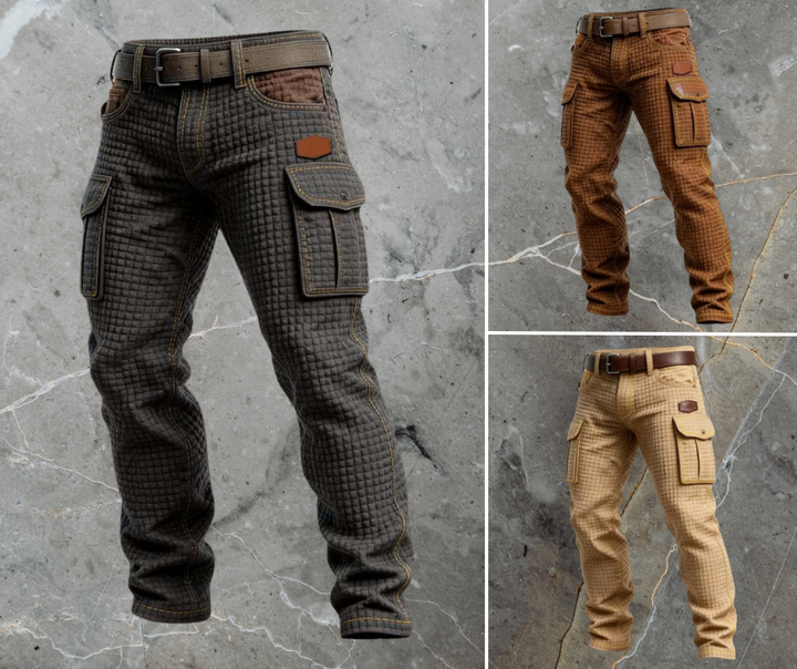 Męskie Spodnie Cargo z Pikowaniem, Teksturowane, Slim Fit