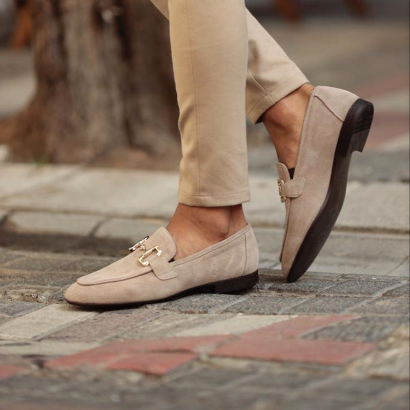 Męskie zamszowe loafersy z klamrą Horsebit eleganckie buty wsuwane