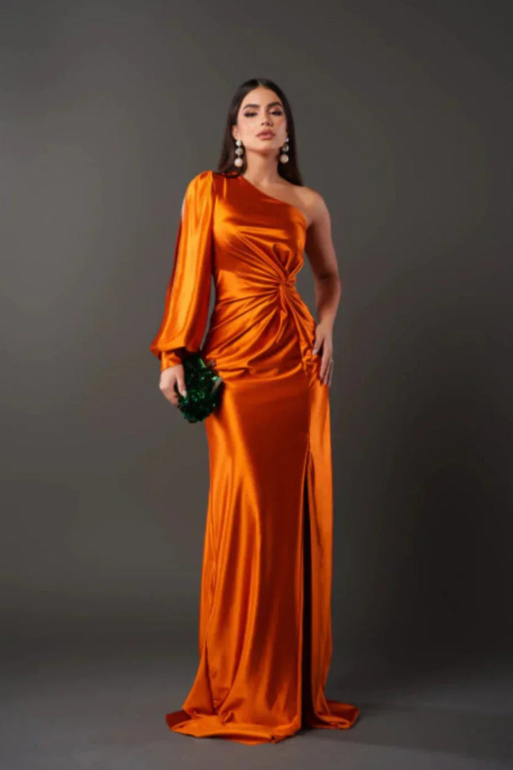 Sukienka maxi na jedno ramię z satyny dla kobiet, elegancka suknia wieczorowa