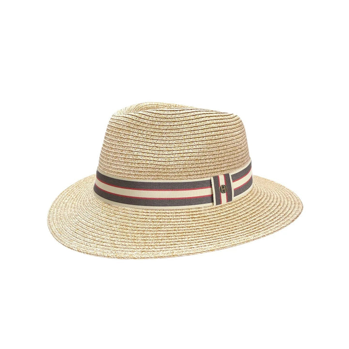 Męski kapelusz fedora z paskiem w paski na lato, idealny do podróży i codziennego stylu