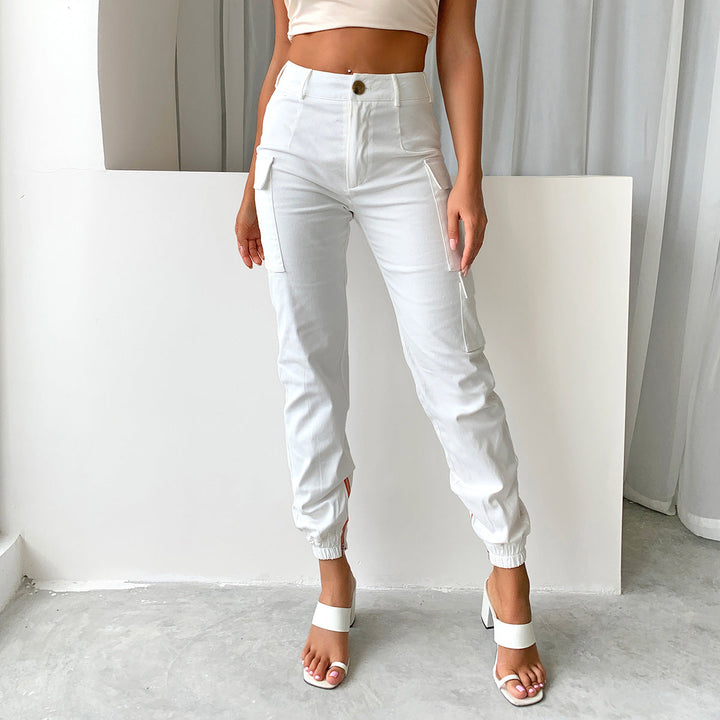 Damskie Spodnie Cargo Tapered z Kieszeniami