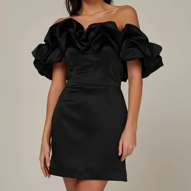 Damska Sukienka Mini Off Shoulder z Rękawem Ruffles