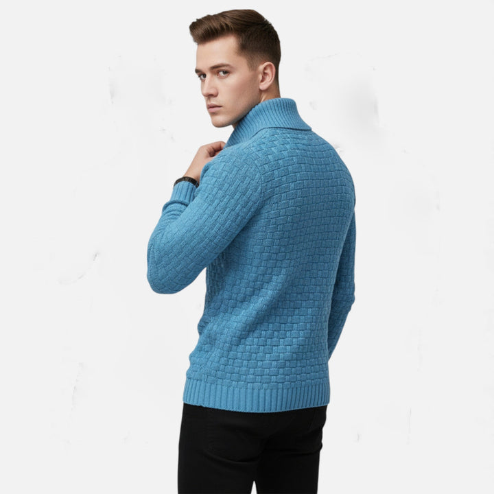 Valmonti | Męski sweter z golfem i guzikami – Slim Knit Sweater