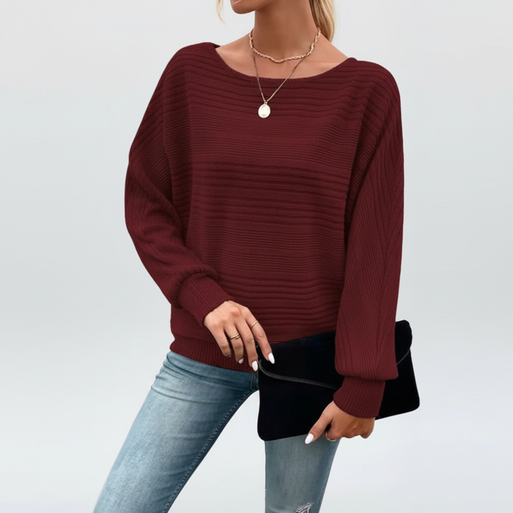 Kobiecy sweter z teksturowanym splotem, luźne rękawy typu batwing
