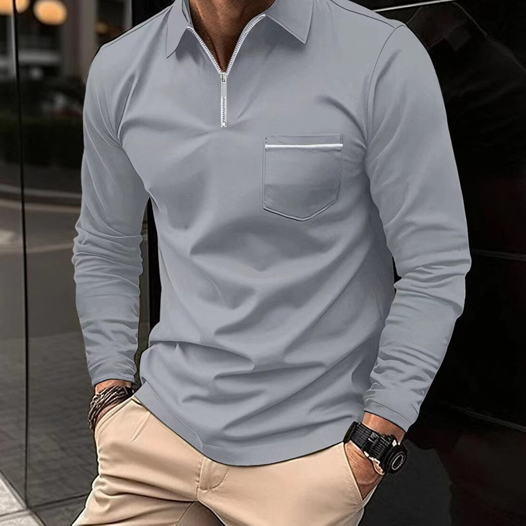 Męska koszulka polo z długim rękawem – Ciepła, komfortowa, oddychająca, stylowa, smart casual, na co dzień