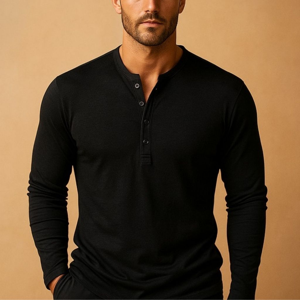 Męska koszula Henley z długim rękawem w slim fit
