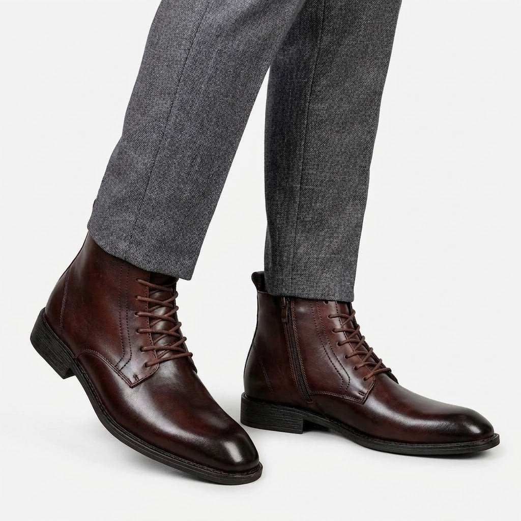 Męskie skórzane buty dziedzictwa – klasyczny model za kostkę z sznurowaniem do eleganckich i codziennych stylizacji