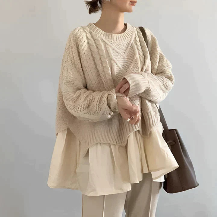 Damski sweter z okrągłym dekoltem na jesień i zimę, wygodny i elegancki