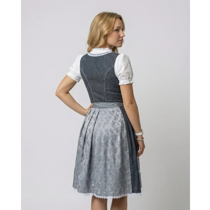 Kobieca Klasyczna Sukienka Dirndl Midi – Styl Oktoberfest z Dekoracyjnym Fartuszkiem