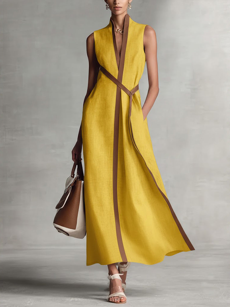 Damska Sukienka Maxi Bez Rękawów w Stylu Wrap Elegancka Na Okazje