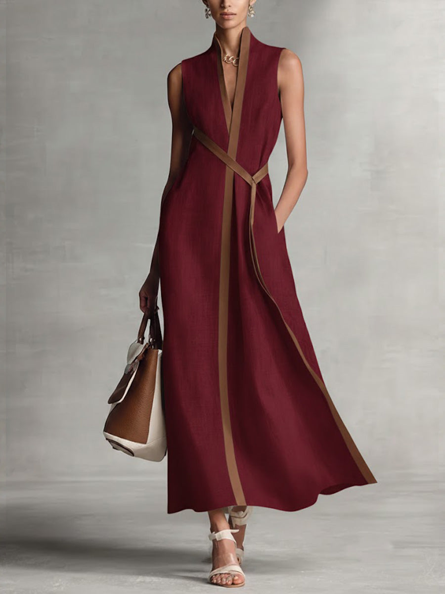 Damska Sukienka Maxi Bez Rękawów w Stylu Wrap Elegancka Na Okazje