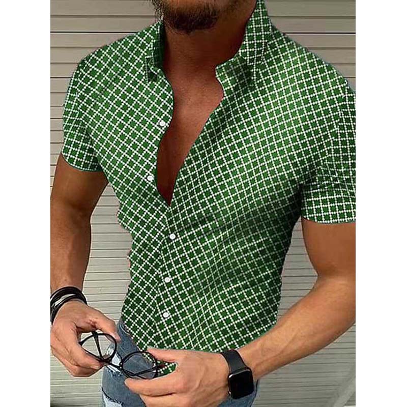 Męska koszula letnia z krótkim rękawem w slim fit z nadrukiem
