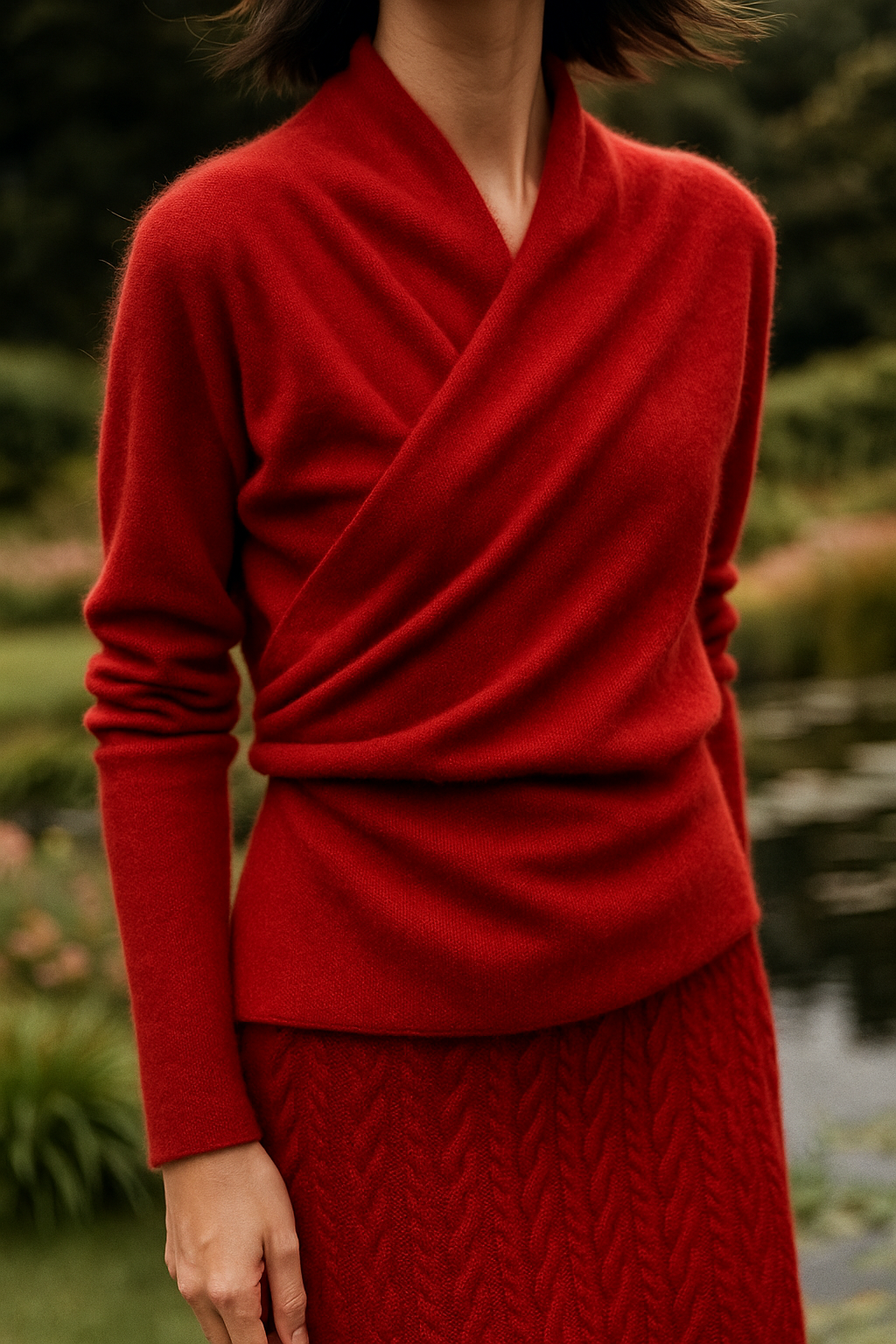 Sweter Damski z Zawijanym Przodem – Wyszukany Slim Knit do Biura i Smart Casual