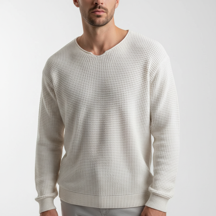 Męski sweter z dzianiny waflowej z dekoltem typu crew neck
