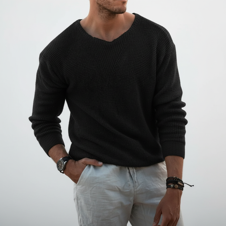 Męski sweter z dzianiny waflowej z dekoltem typu crew neck