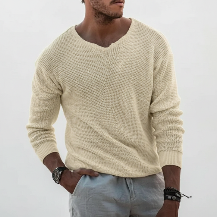 Męski sweter z dzianiny waflowej z dekoltem typu crew neck