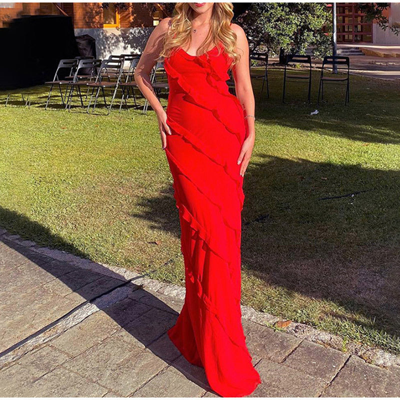 Sukienka maxi z falbanami dla kobiet w eleganckim stylu na specjalne okazje