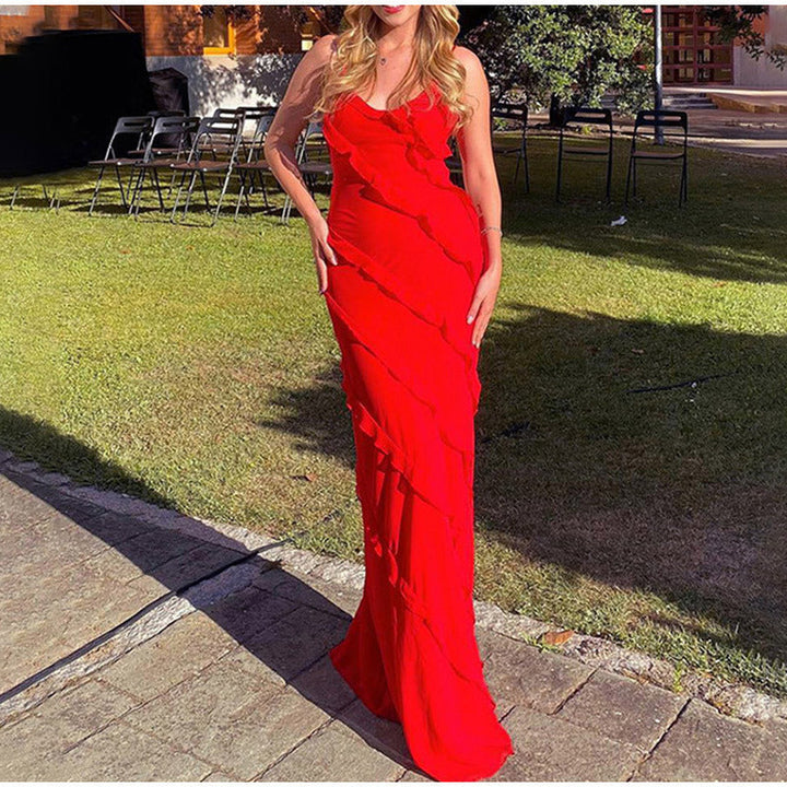 Sukienka maxi z falbanami dla kobiet w eleganckim stylu na specjalne okazje