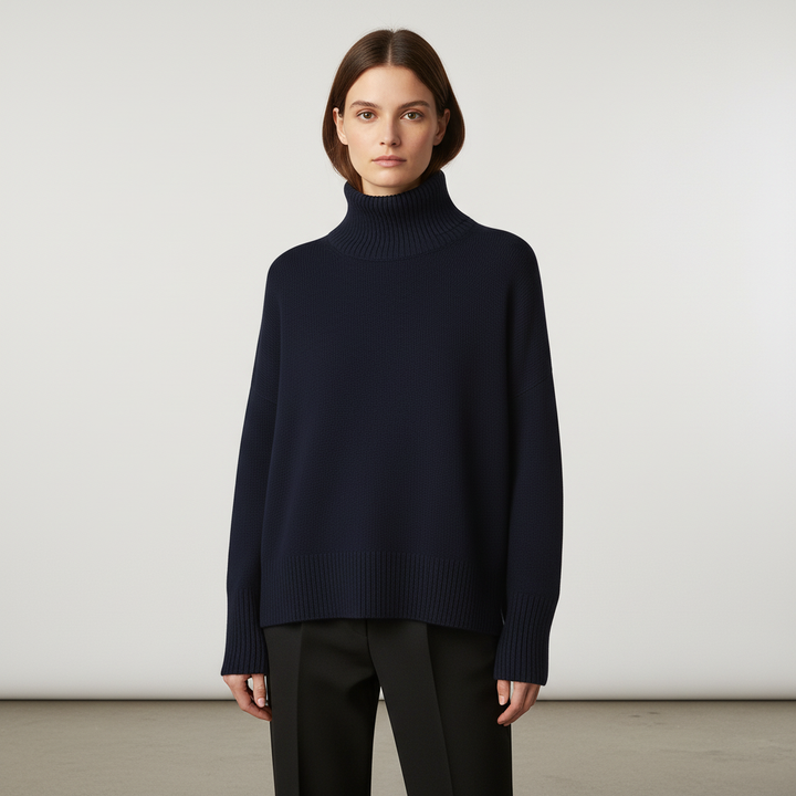 Damski sweter oversize z golfem i opadającymi ramionami
