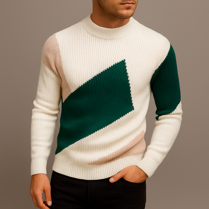 Męski sweter slim-fit z kołnierzem – nowoczesny długi rękaw do smart casual