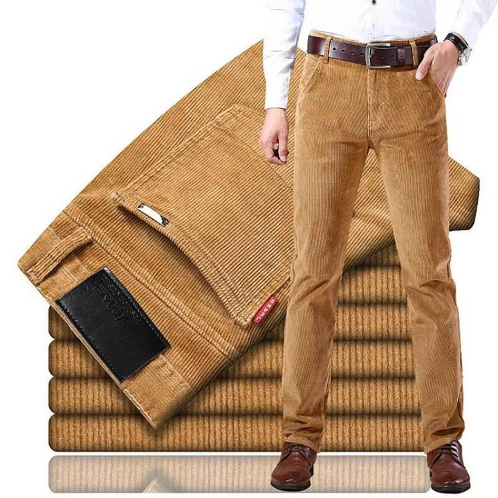 Męskie spodnie z mieszanki bawełny i korduroy – Prosty krój do smart casual na jesień i zimę
