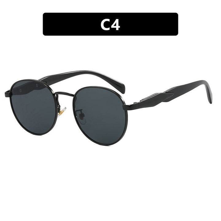 Damskie Okrągłe Okulary Przeciwsłoneczne z Metalową Ramką i Podwójnym Mostkiem w Stylu Retro
