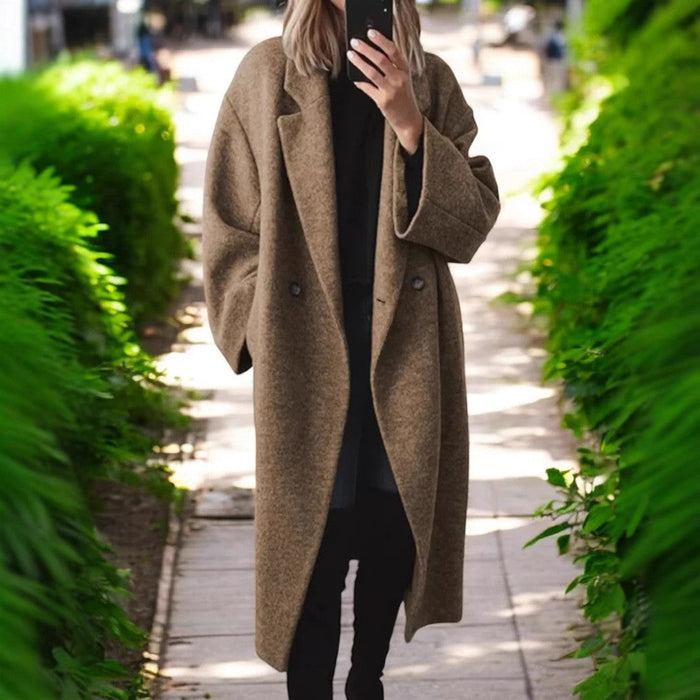 Damski Oversized Płaszcz z Kołnierzem i Luźnym Krojem