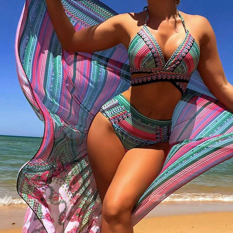 Kobiece bikini z nadrukiem z wysokim stanem i halterem